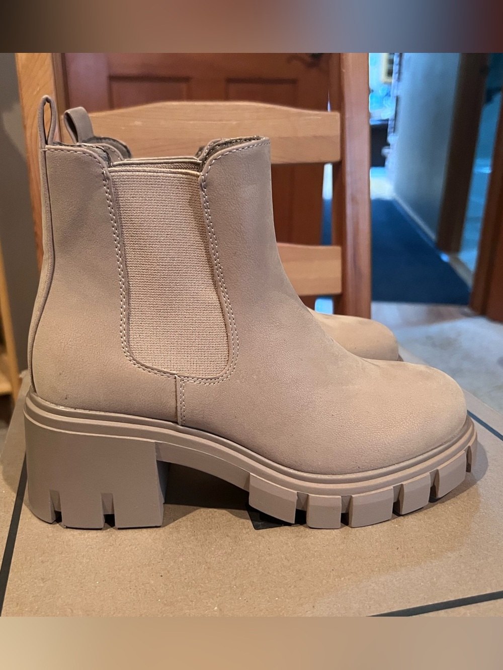 MIA Taupe Chunky Chelsea Lug Ankle Boots. FREE SHIPPING